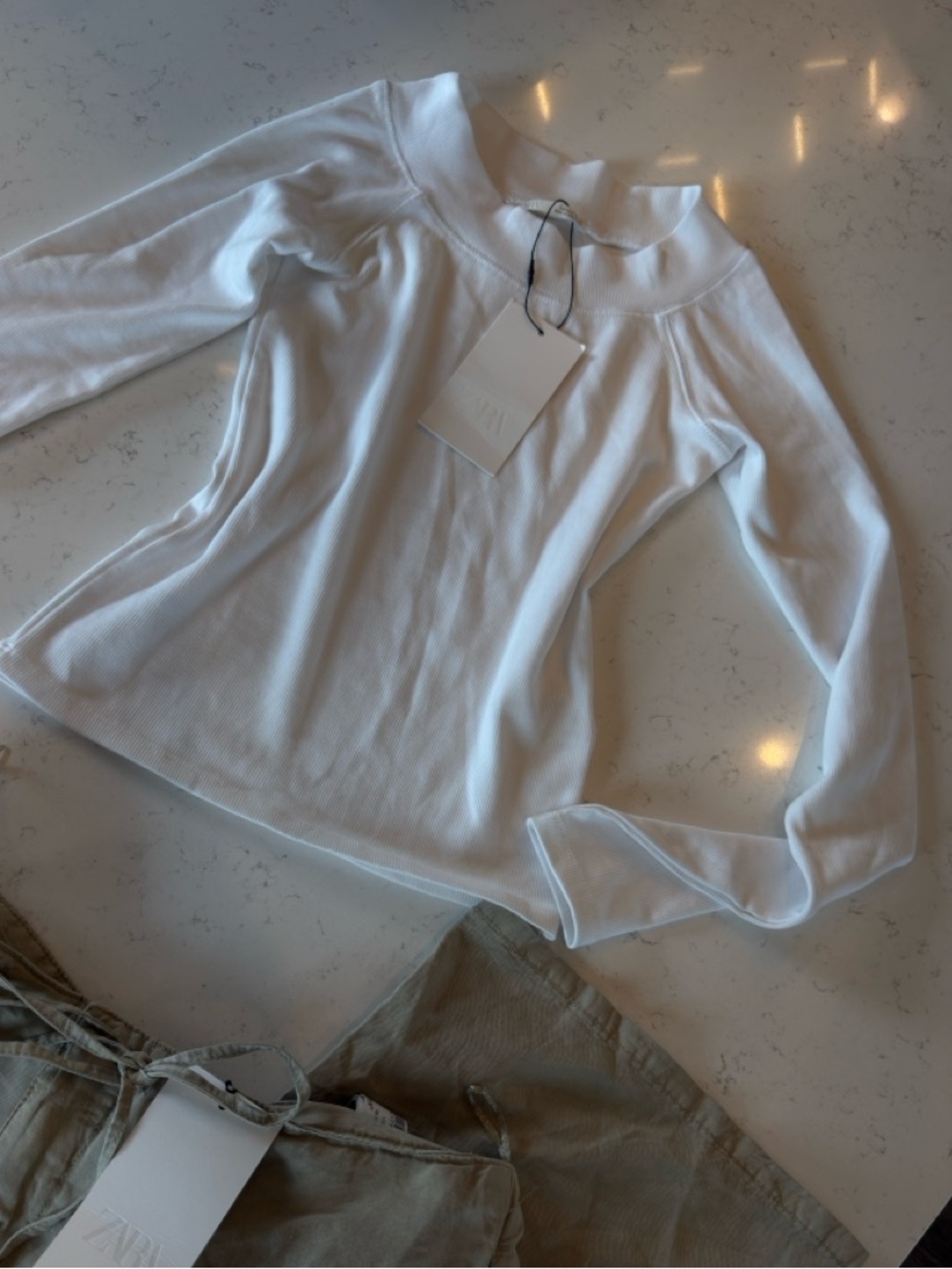 Zara White Long-Sleeve Ribbed Top